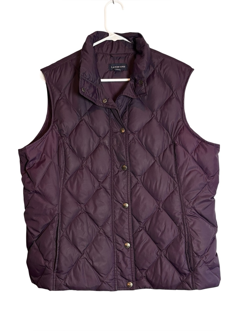 Lands’ End Women’s Down Quilted Puffer Vest Plum Purple Large 14-16 Snap Front
